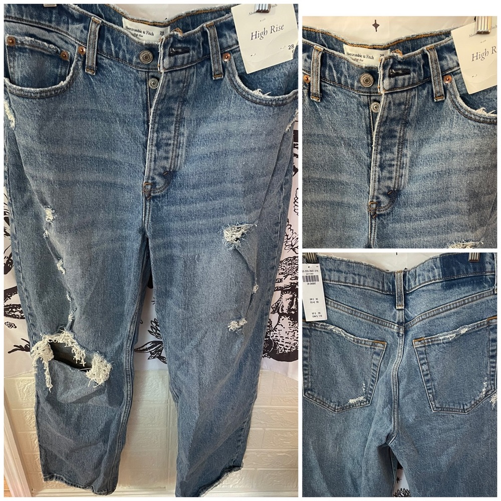 NWT ABERCROMBIE & FITCH AF HIGH RISE DESTROYED DISTRESSED JEANS SIZE 6 S 28